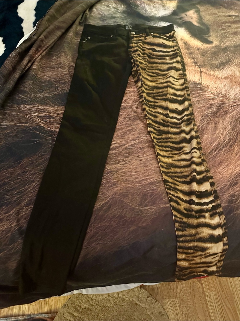 Tripp NYC Two-Tone Black & Tiger-Stripe Skinny Jeans